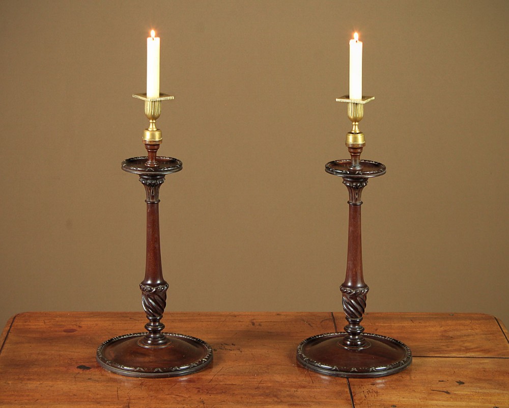 Pair Mahogany Candlesticks c.1900.