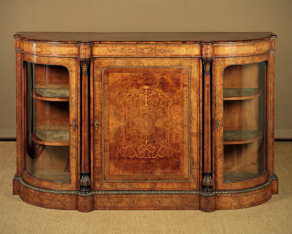 Inlaid & Ormolu Mounted Burr Walnut Credenza c.1880.