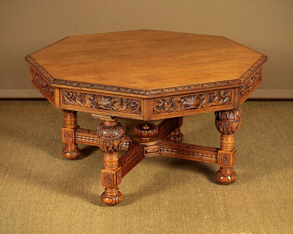Pale Oak Renaissance Revival Centre Table By Edwards & Roberts c.1890.
