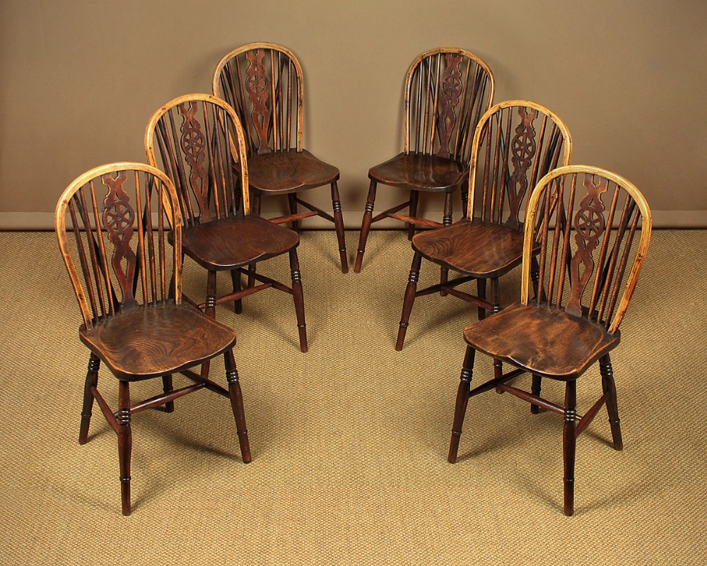 Six Ash & Elm Kitchen Dining Chairs c.1900.