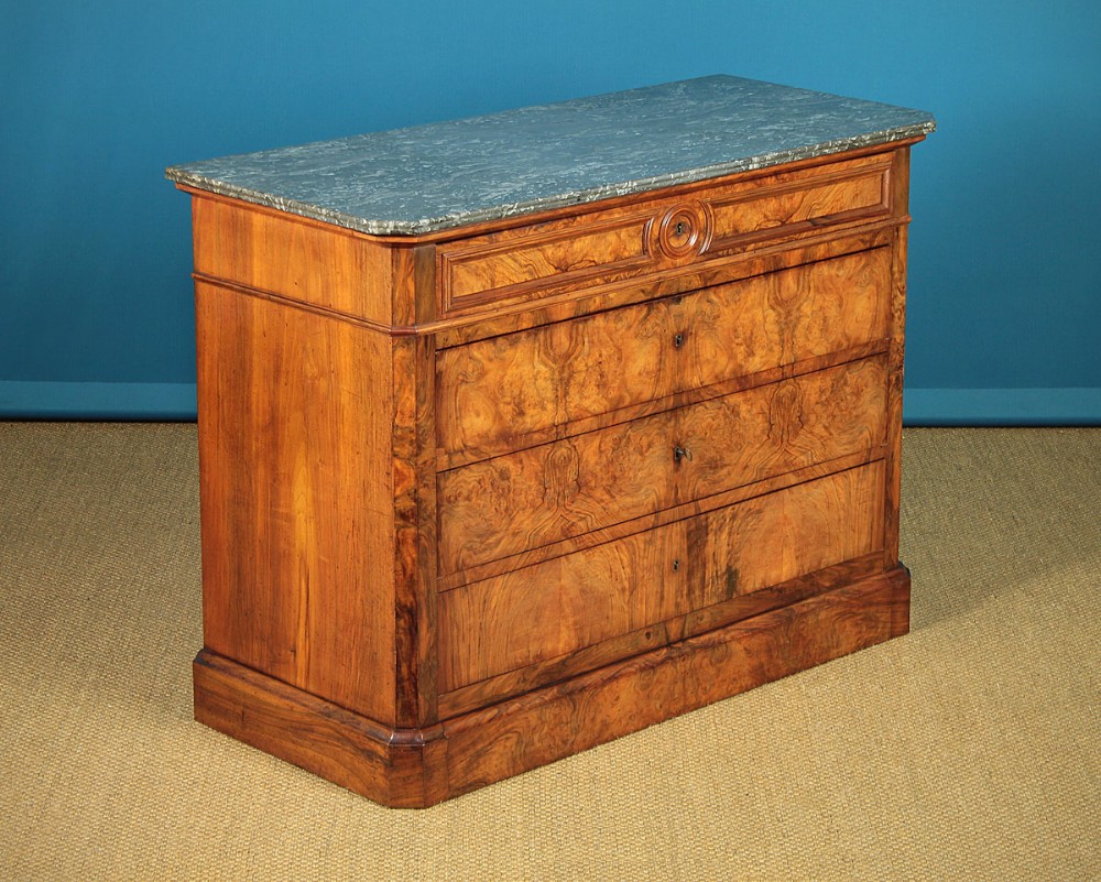 Burr Walnut Marble Top Chest of Drawers c.1870.