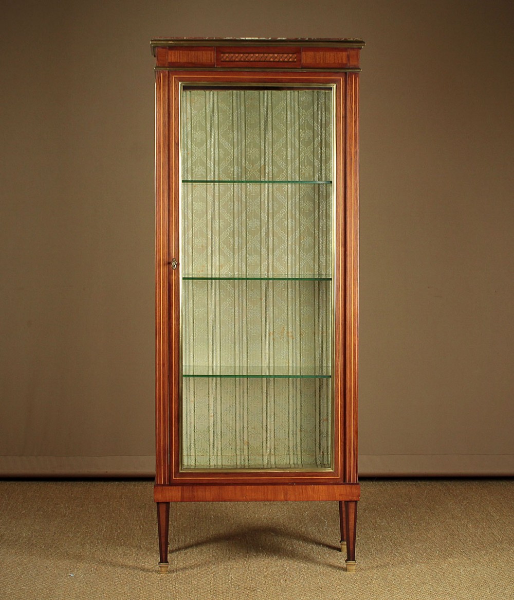 Narrow French Marble Top Vitrine Display Cabinet c.1930.