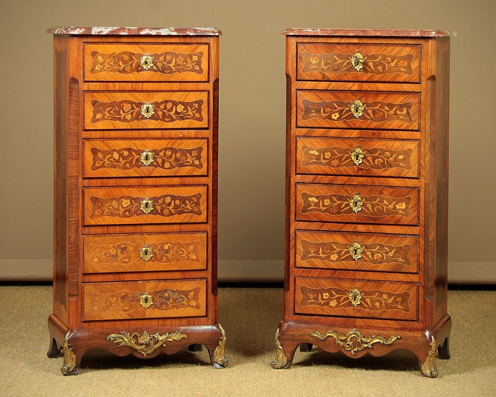 Pair of Narrow Marble Top Drawers c.1920.