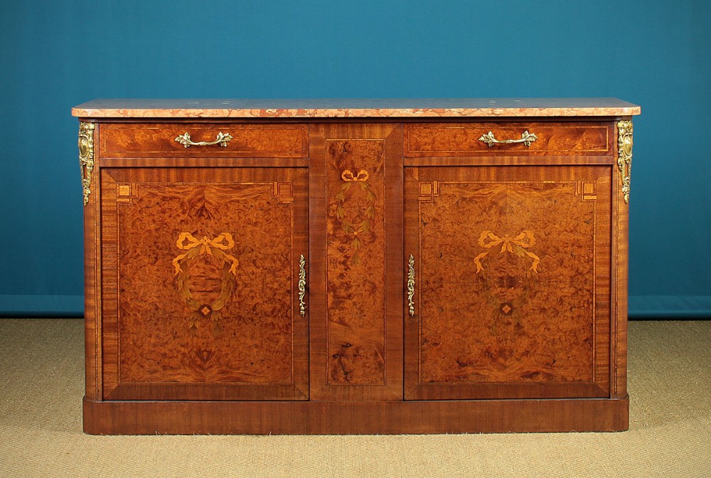 Burr Elm Marble Top Sideboard c.1905.
