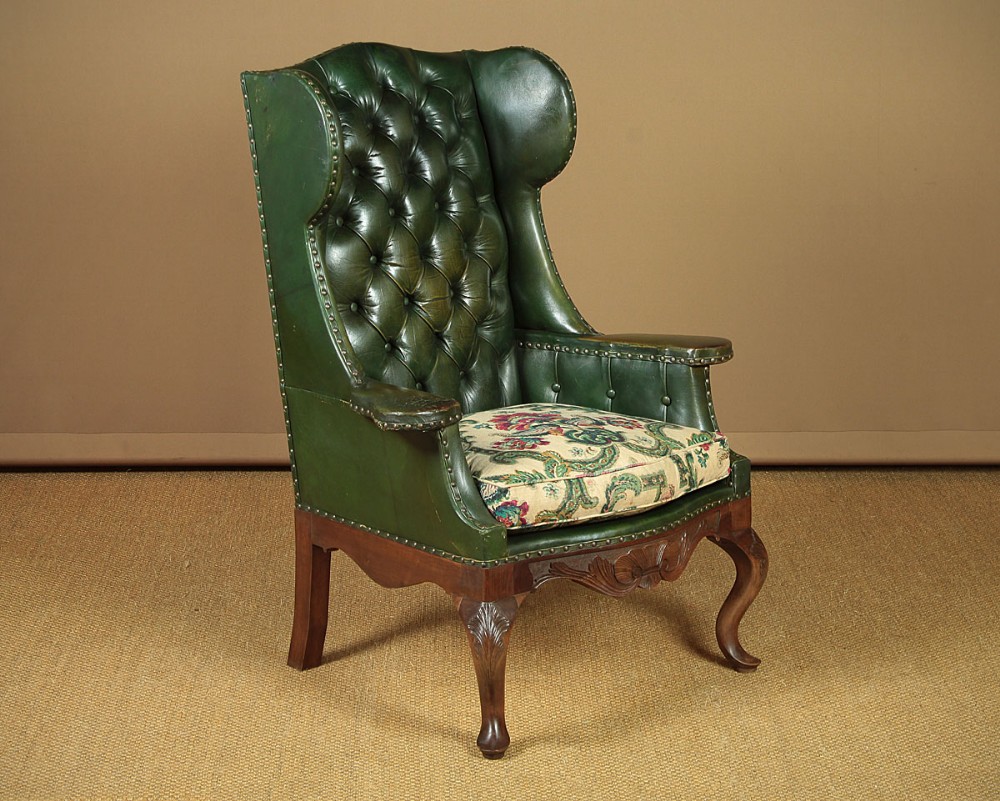 Buttoned Leather Wingback Armchair c.1930
