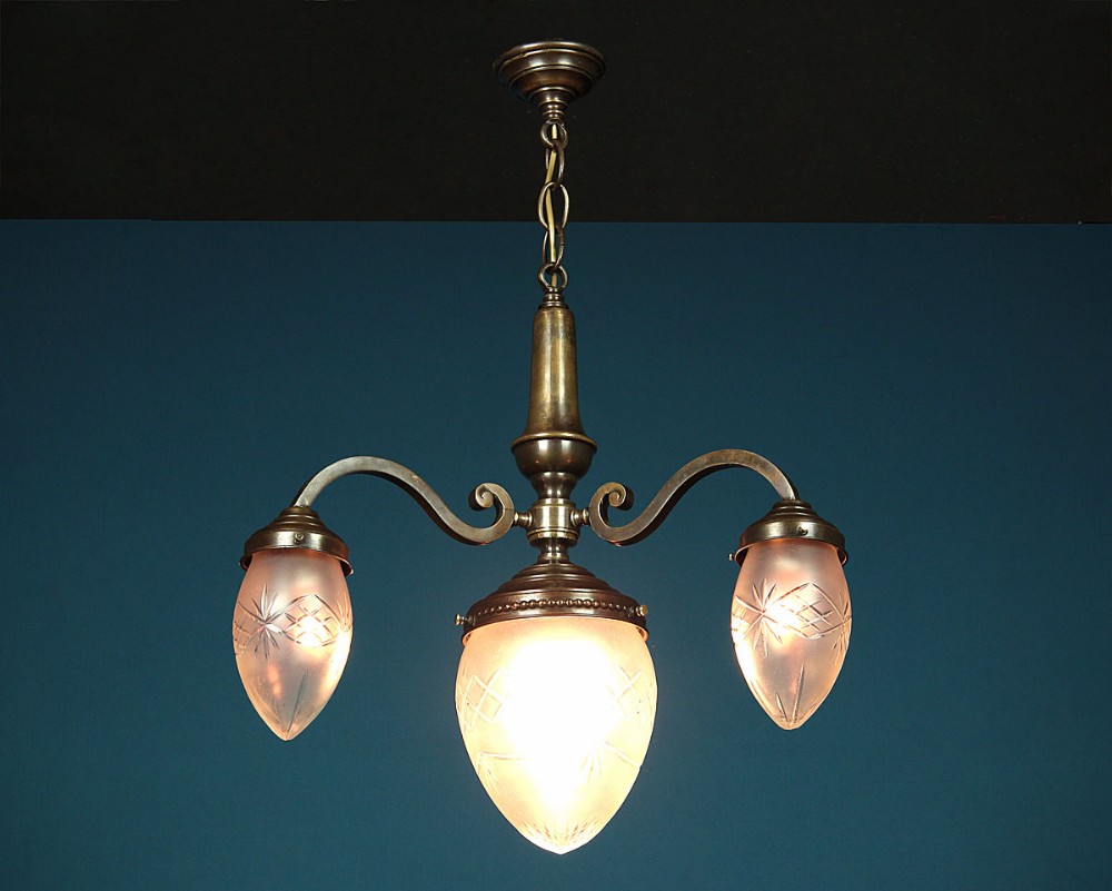 Brass Three Branch Hanging Light c.1930.