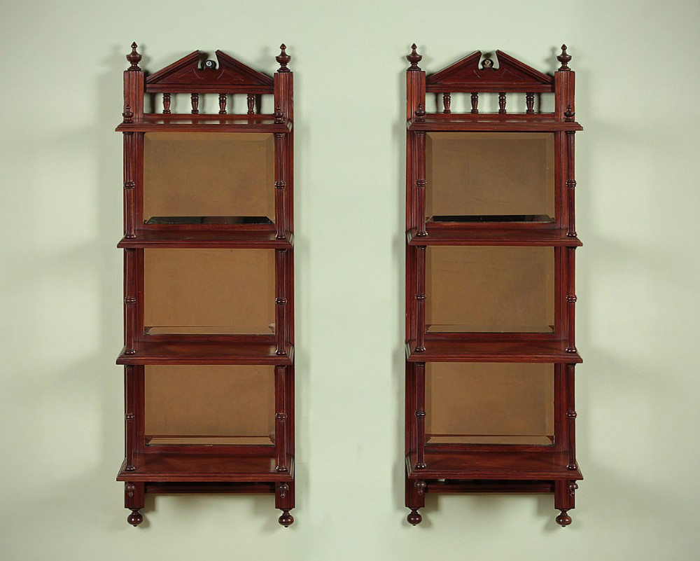 Pair 19th.c. Walnut Four Tier Mirrored Wall Brackets c.1880.