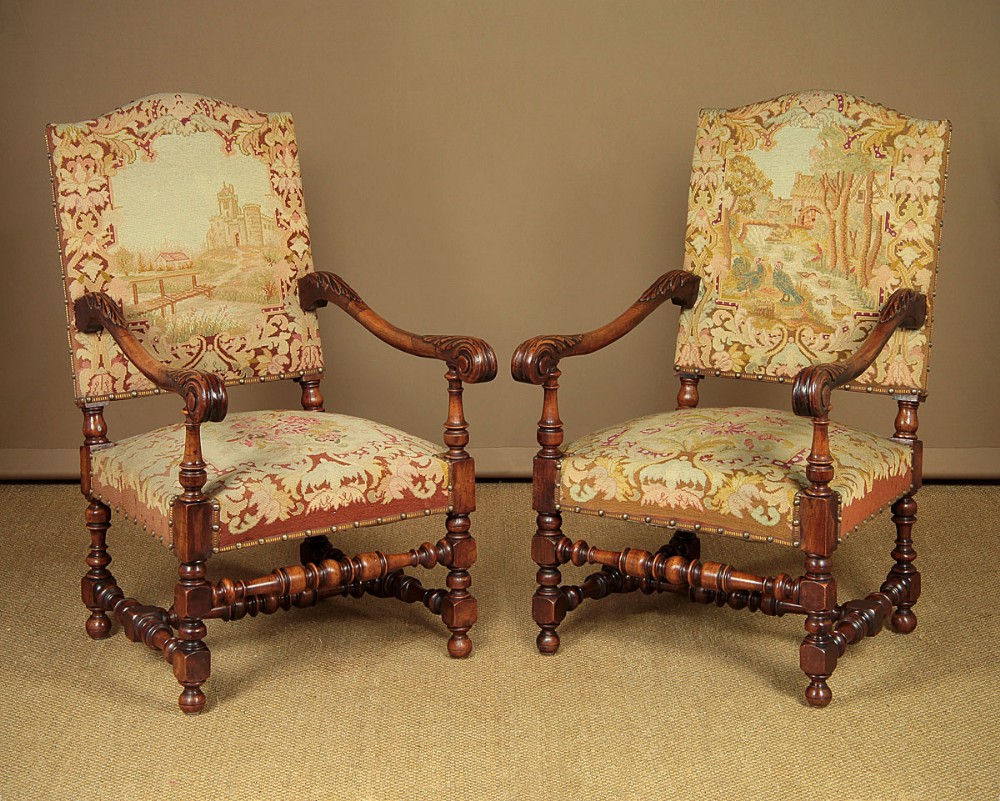 Pair of Large Walnut Armchairs c.1880.