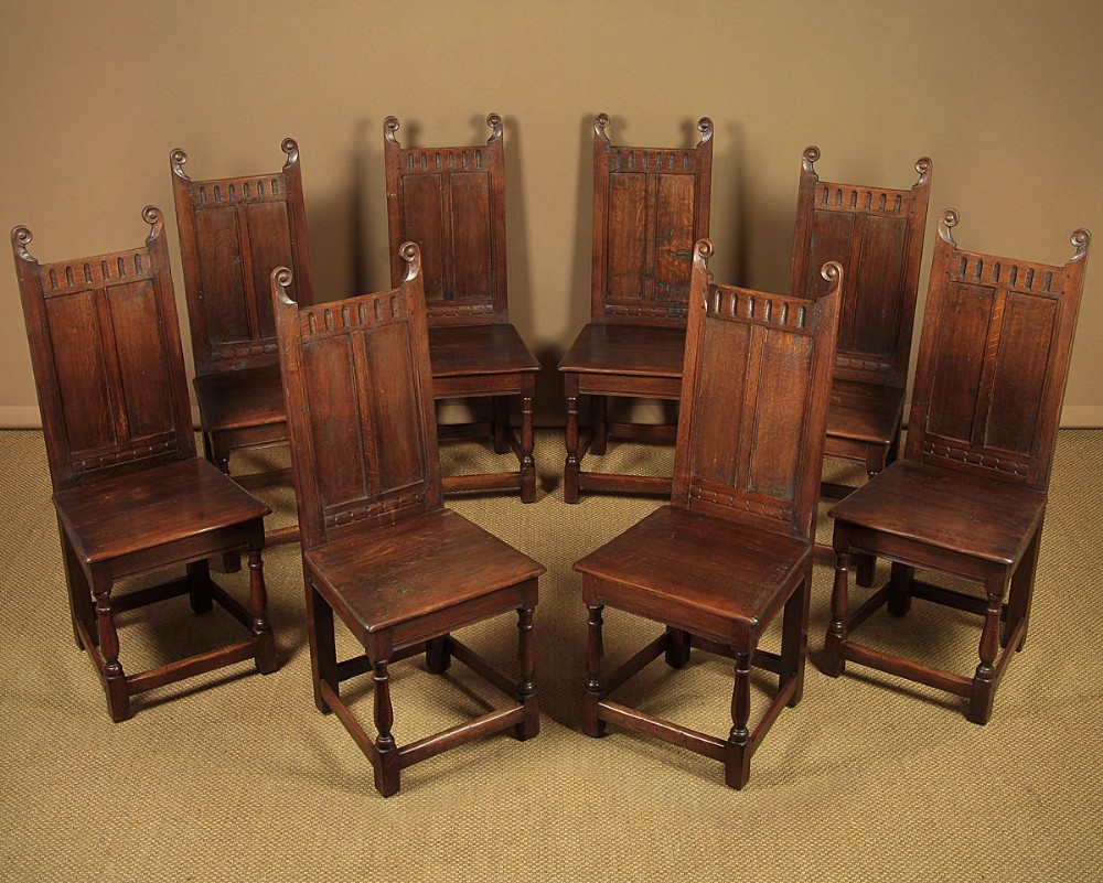 Set of Eight 17th.c. Style Oak Dining Chairs c.1930.