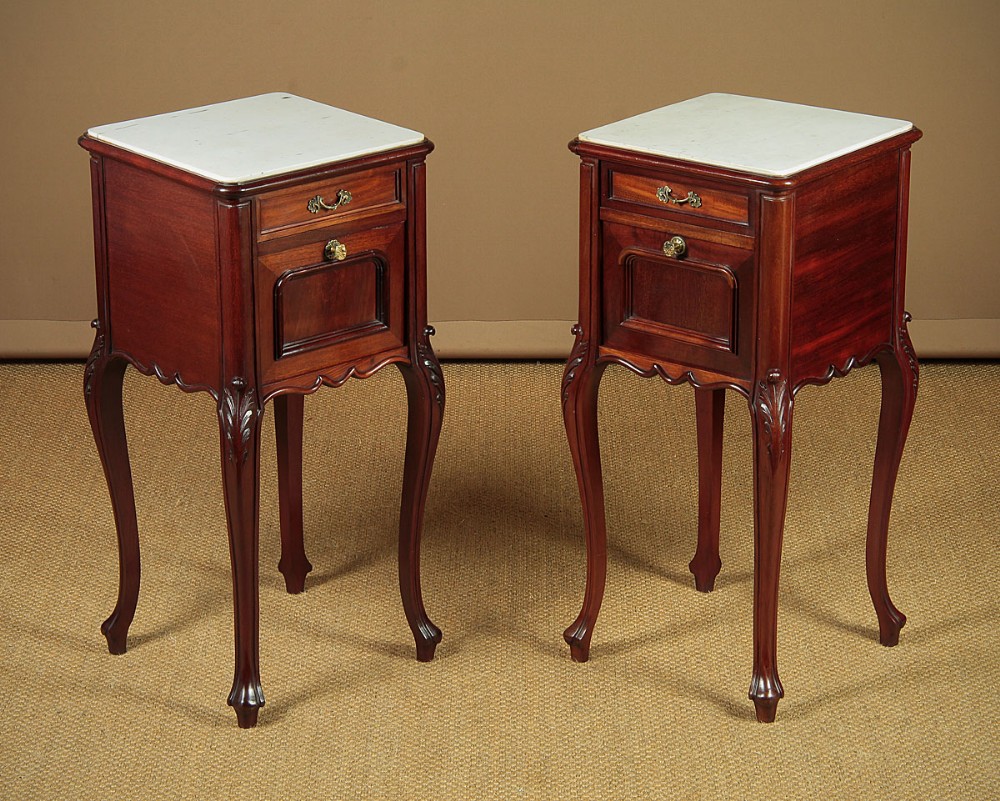Pair Late 19th.c. Mahogany & Marble Top Bedside Cabinets c.1880.