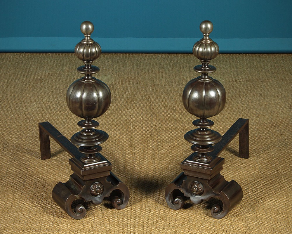 Pair Large 17th.c. Style Fireplace Andirons c.1900.