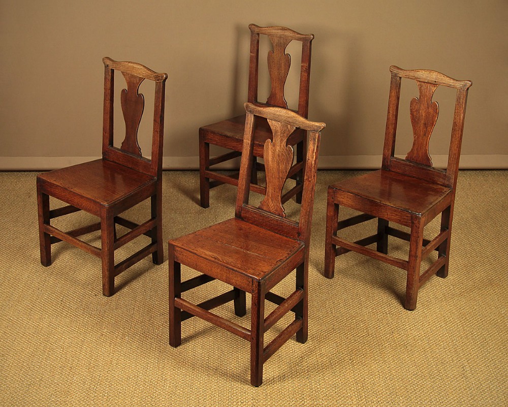 Set Four Small 19th.c. Oak Cottage Dining Chairs c.1800. 