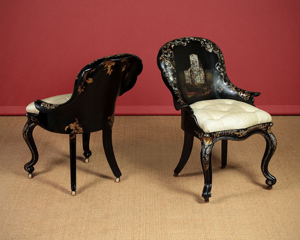 Pair Of Papier Mache Armchairs c.1860.