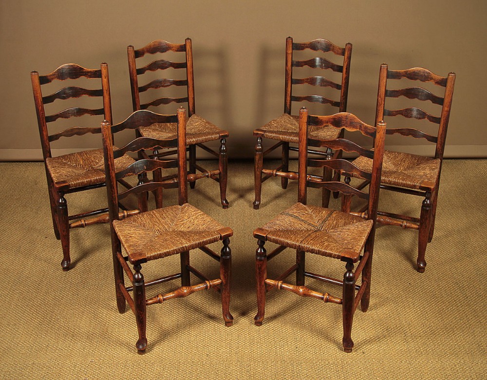 Six 19th.c Ladder Back Cottage Dining Chairs c.1860