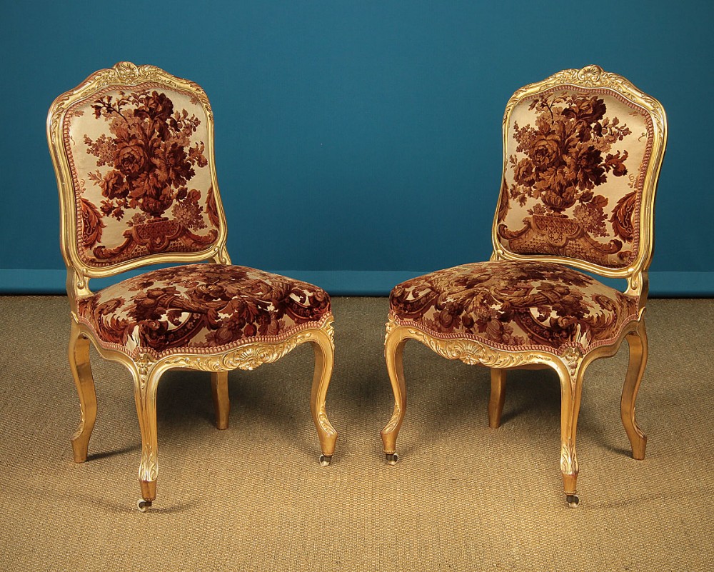 Pair of Louis XV Style Giltwood Side Chairs c.1900.