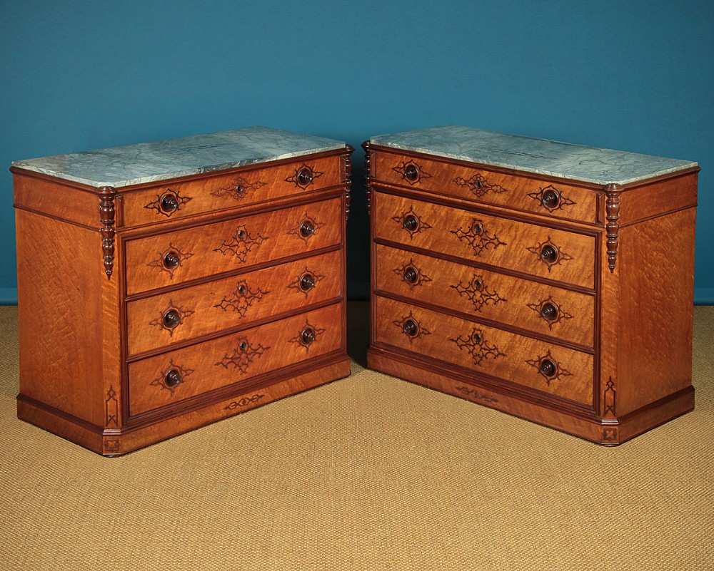 Pair of Italian Marble Top Chests of Drawers c.1875.
