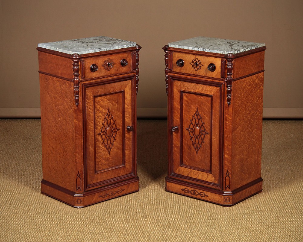 Pair 19th.c. Italian Marble Top Bedside Cabinets c.1875.