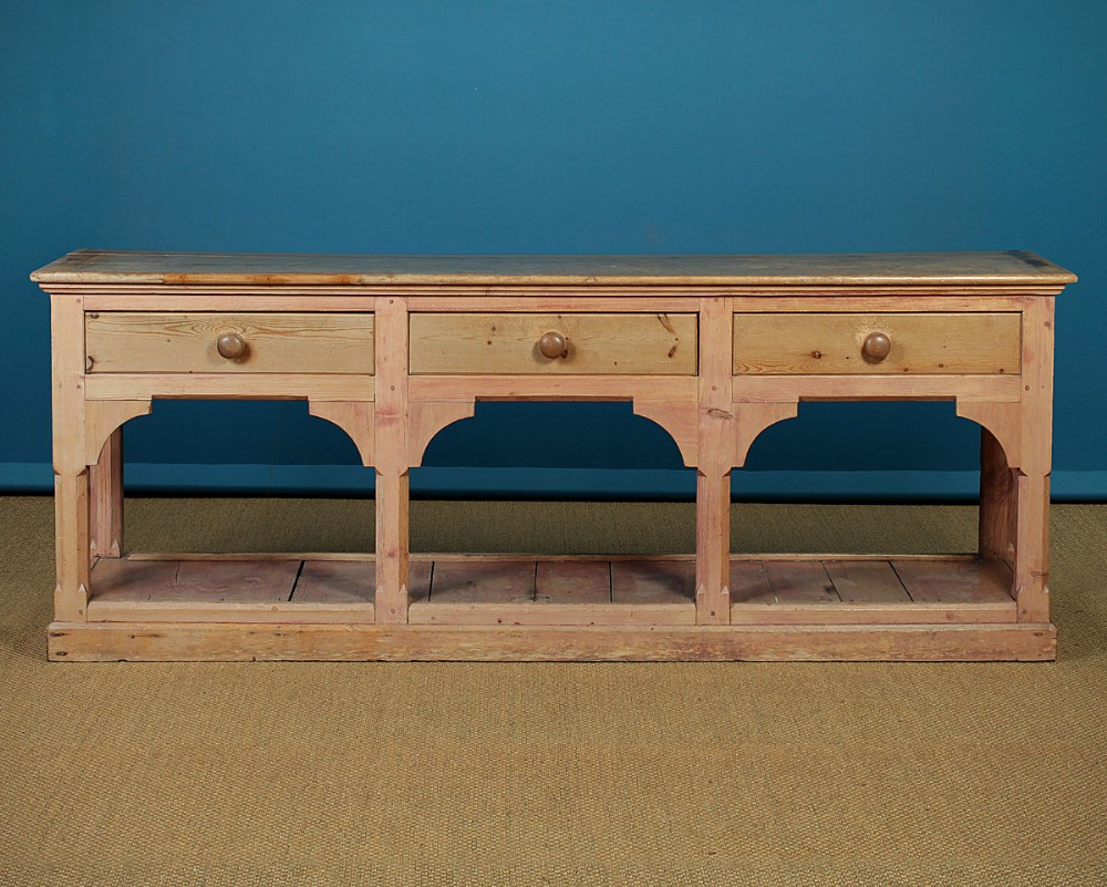Long Gothic Pine Dresser Base c.1890.