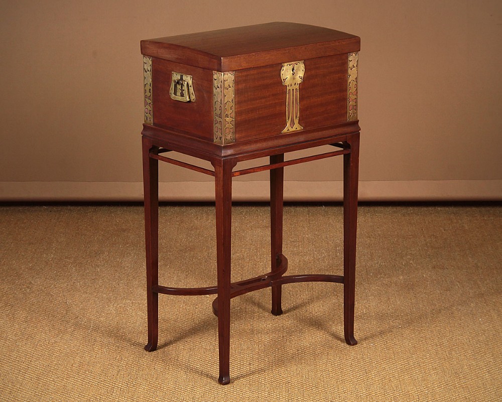 Small Mahogany Chest on Stand with Art Nouveau Brass Mounts c.1930.
