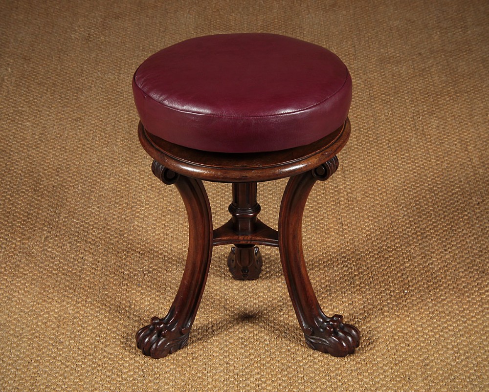 Adjustable Walnut & Leather Dressing Stool by Trollope & Sons c.1860.