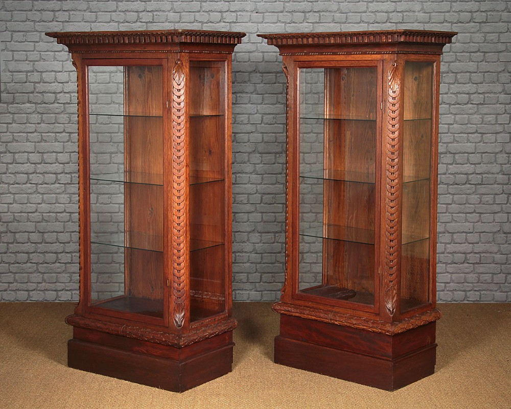 Pair 19th.c. Carved Oak Shop Display Cabinets c.1890.