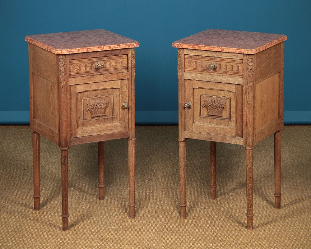 Pair of Oak & Marble Top Bedside Cabinets c.1920.