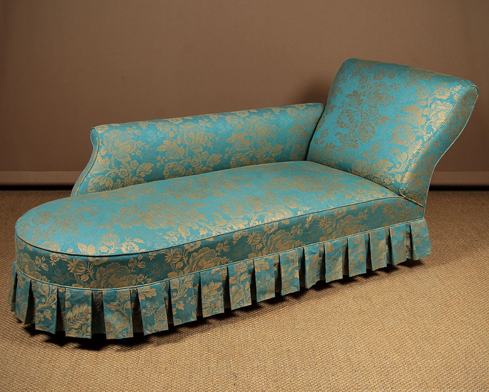Damask Upholstered Chaise Longue c.1860.