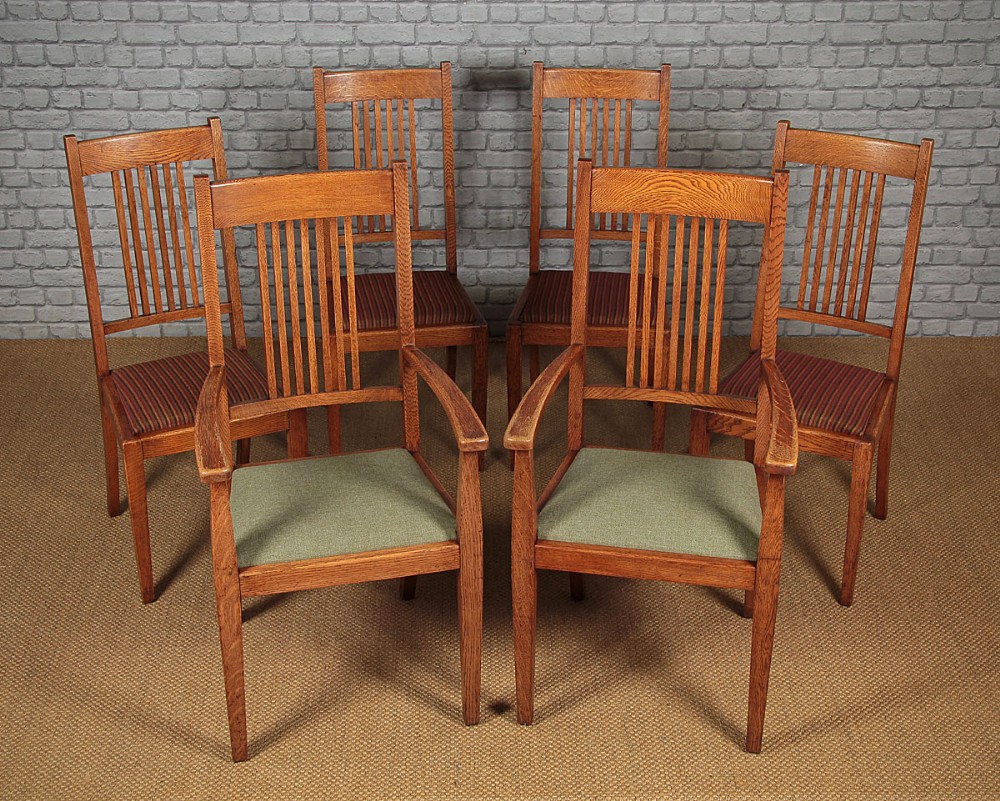 Six Pale Oak Dining Chairs c.1910.