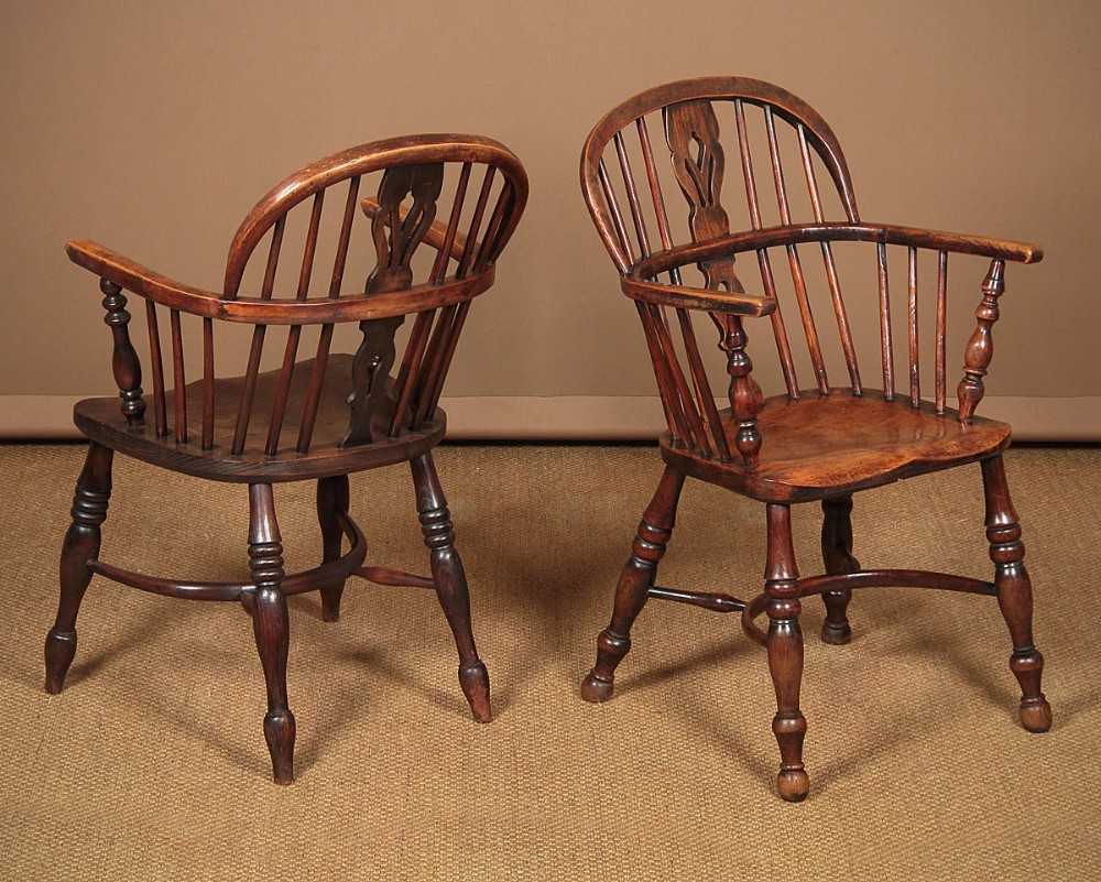 Pair Mid 19th.c. Ash & Elm Windsor Armchairs c.1860.