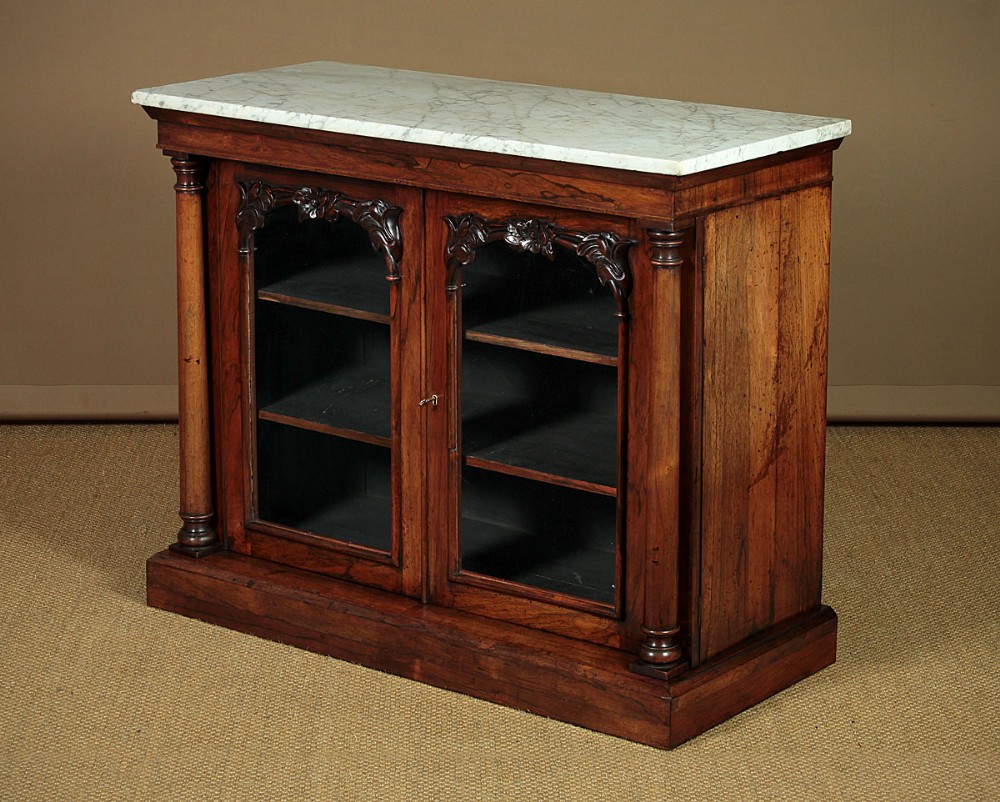 William IV Rosewood & Marble Top Bookcase Side Cabinet c.1835.