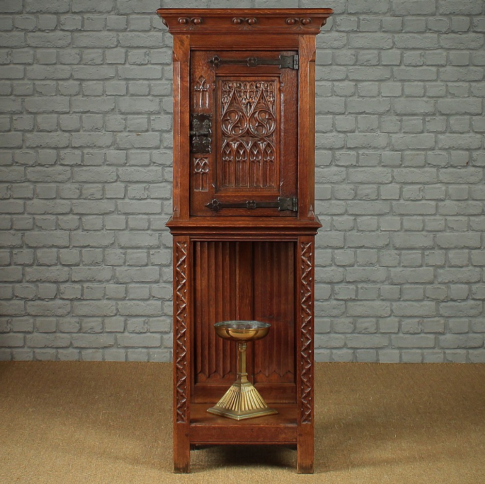 Narrow Gothic Oak Side Cabinet c.1910.