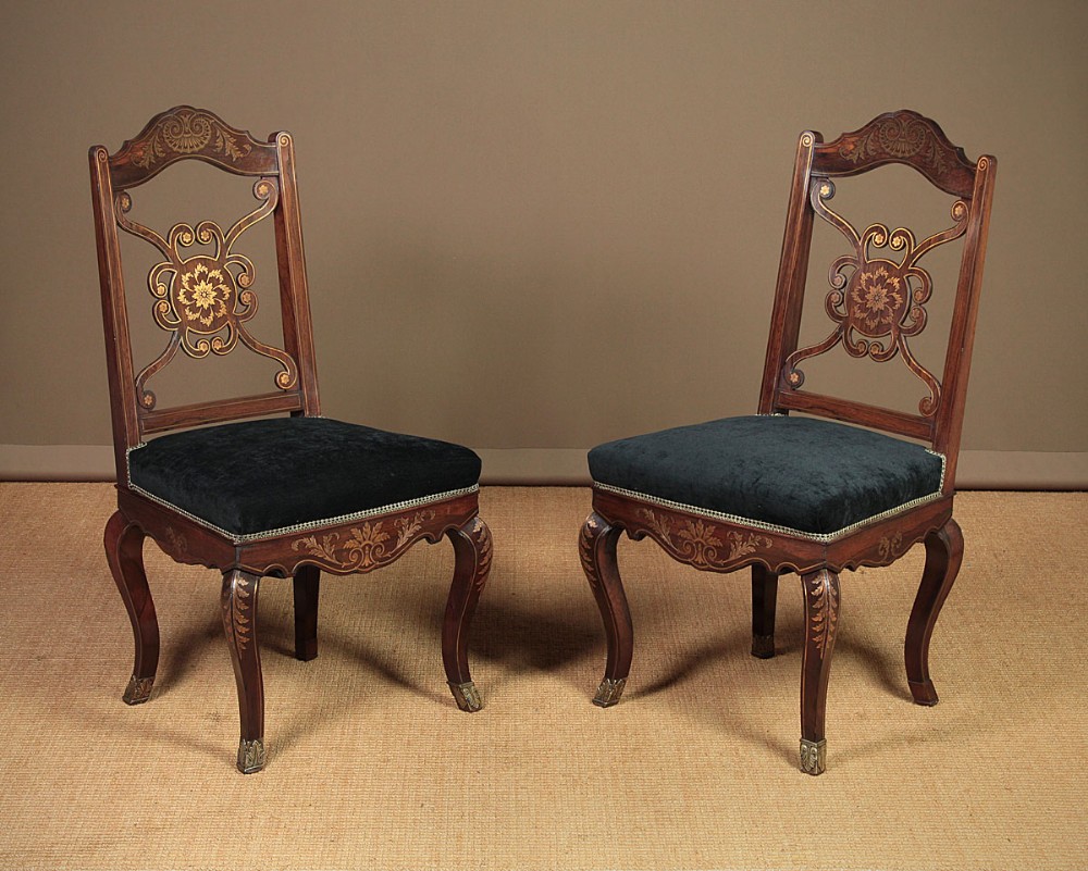 Pair of Brass Inlaid Side Chairs c.1870.