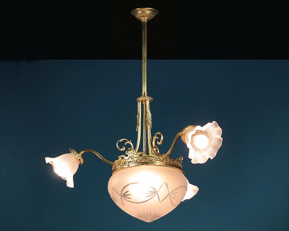 Gilded Three Branch Hanging Light c.1910.