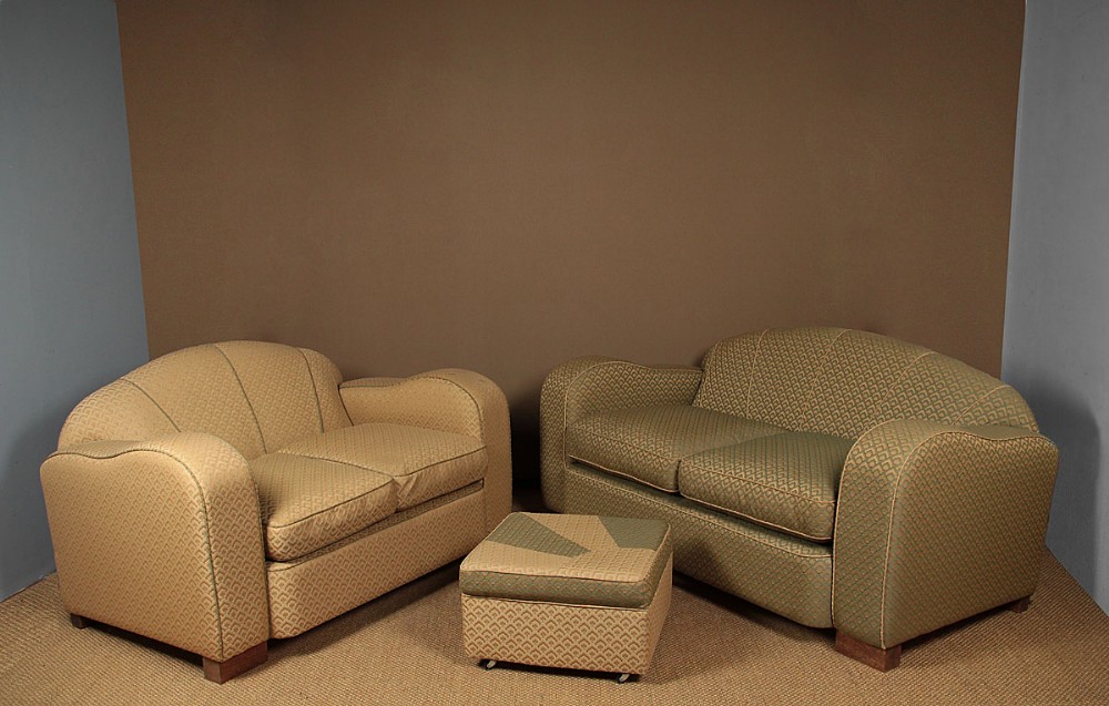 Pair of Art Deco Sofas & Matching Stool c.1930.