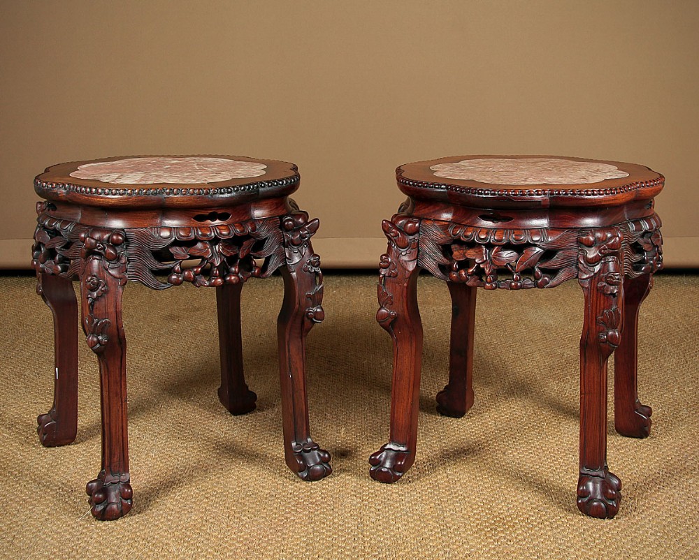 Pair of Chinese Marble Top Side Tables c.1890.