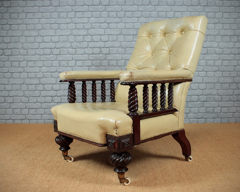 Large Mahogany & Leather Easy Armchair c.1860.