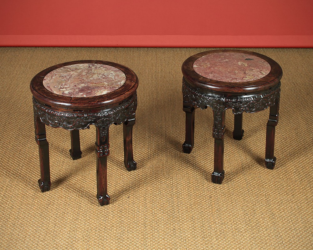 Pair of Chinese Low Marble Top Side Tables c.1890.