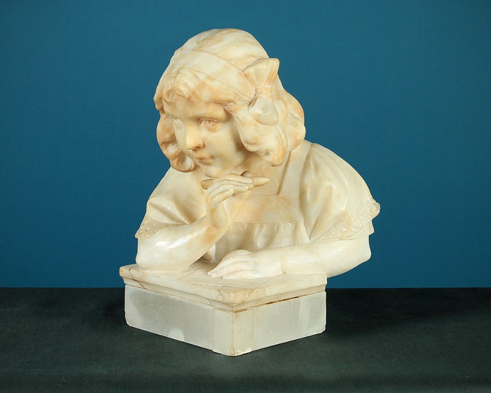 Italian Alabaster Bust of a Girl Writing c.1920.