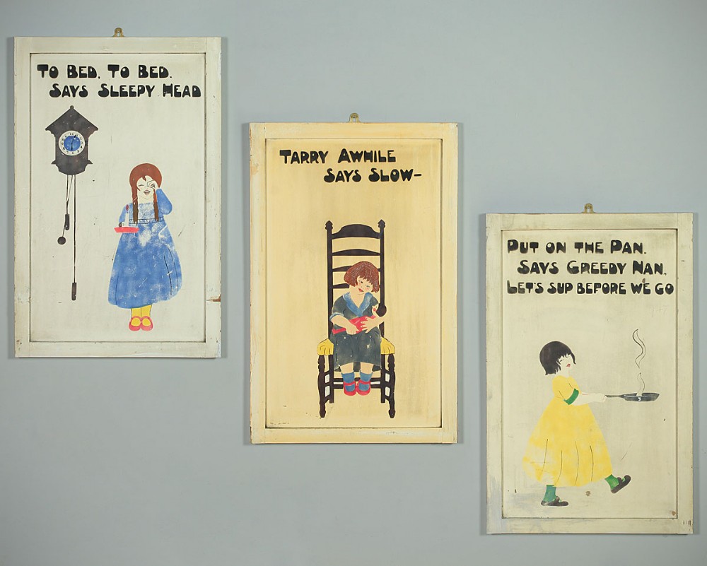 Three Early 20th.c. Painted Wooden Nursery Panels c.1920.