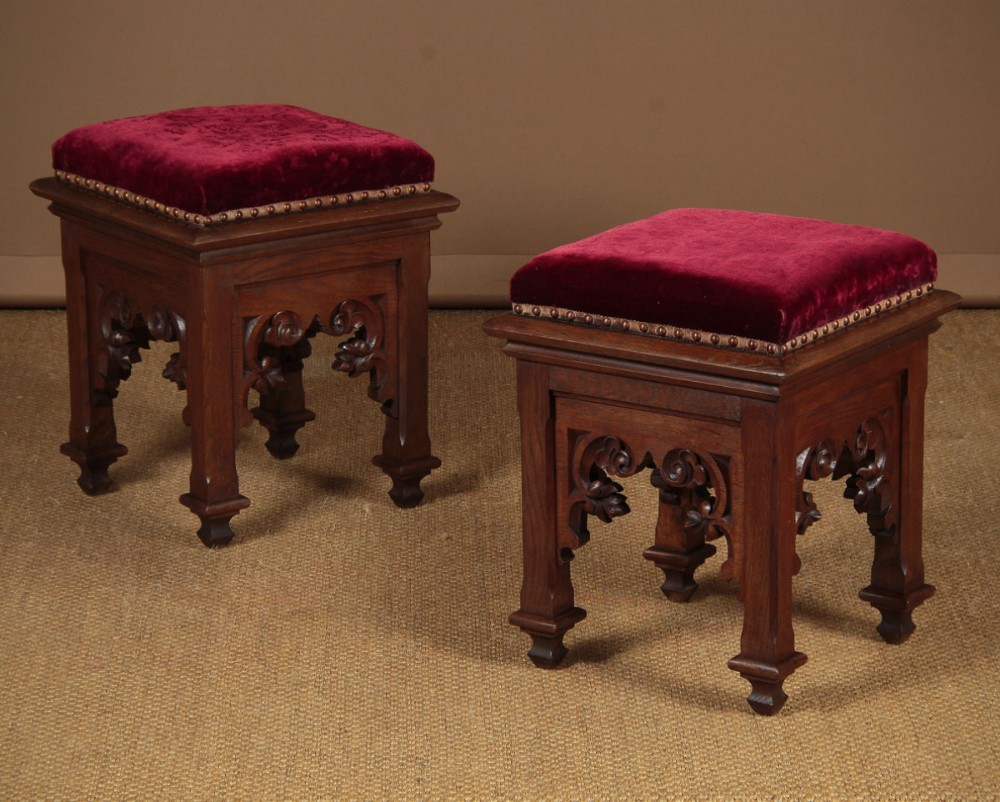 Pair of Gothic Oak Stools c.1900.