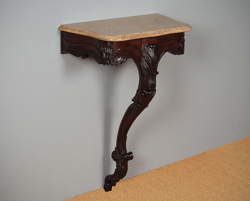 Small Carved Walnut & Marble Top Console Table c.1880.