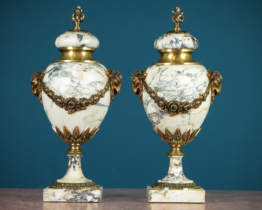 Pair of White Marble Urn Cassolettes c.1890.