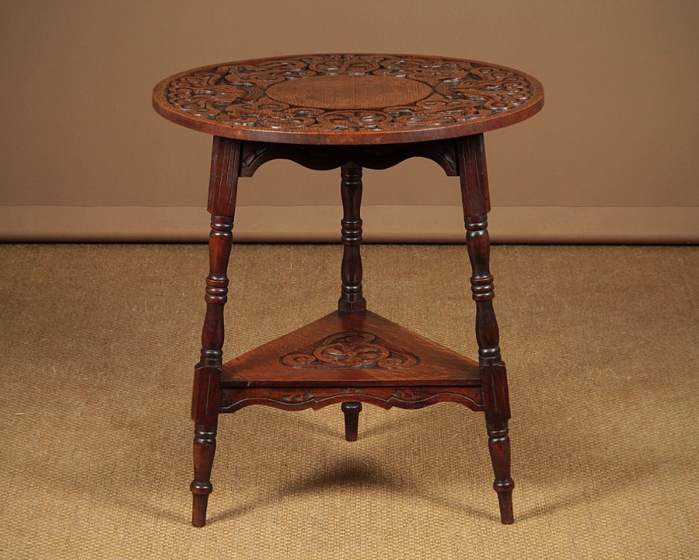 Early 20th.c. Carved Oak Cricket Table c.1900.