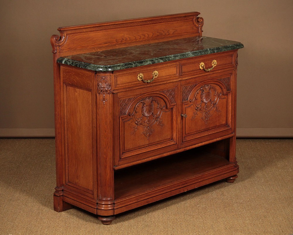Carved Oak & Marble Top Side Cabinet c.1905.