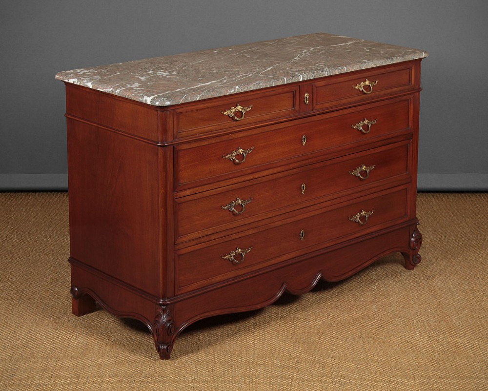 French Mahogany & Marble Top Chest of Drawers c.1930.