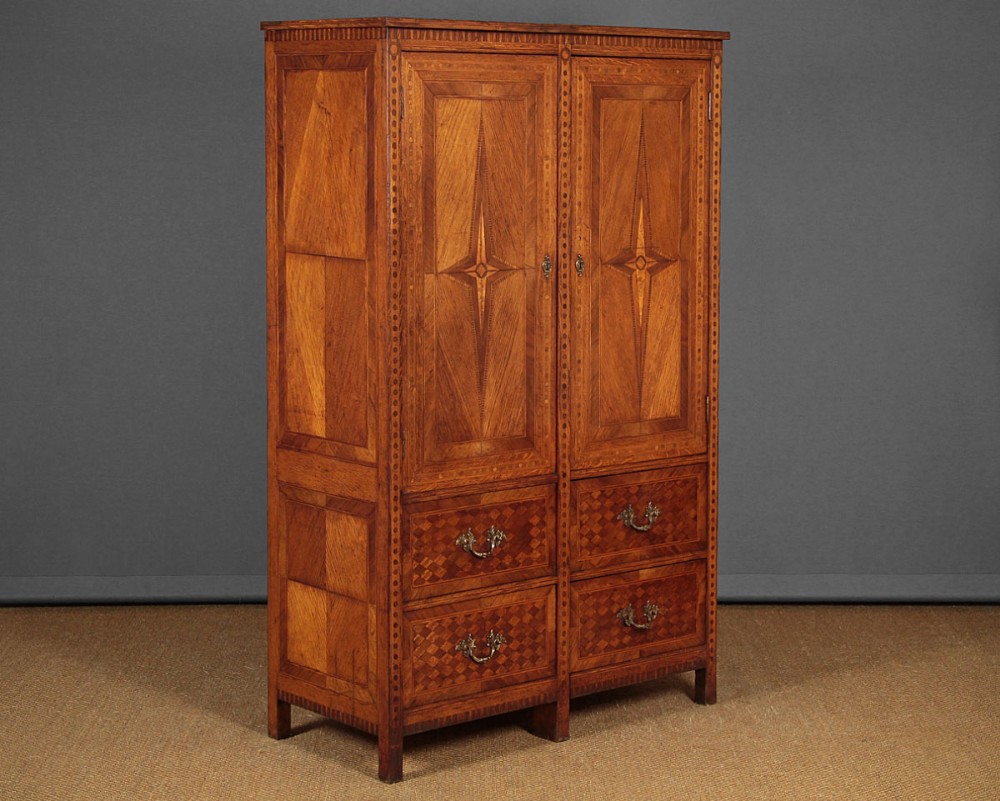 Parquetry Inlaid Oak Cupboard with Drawers c.1890.