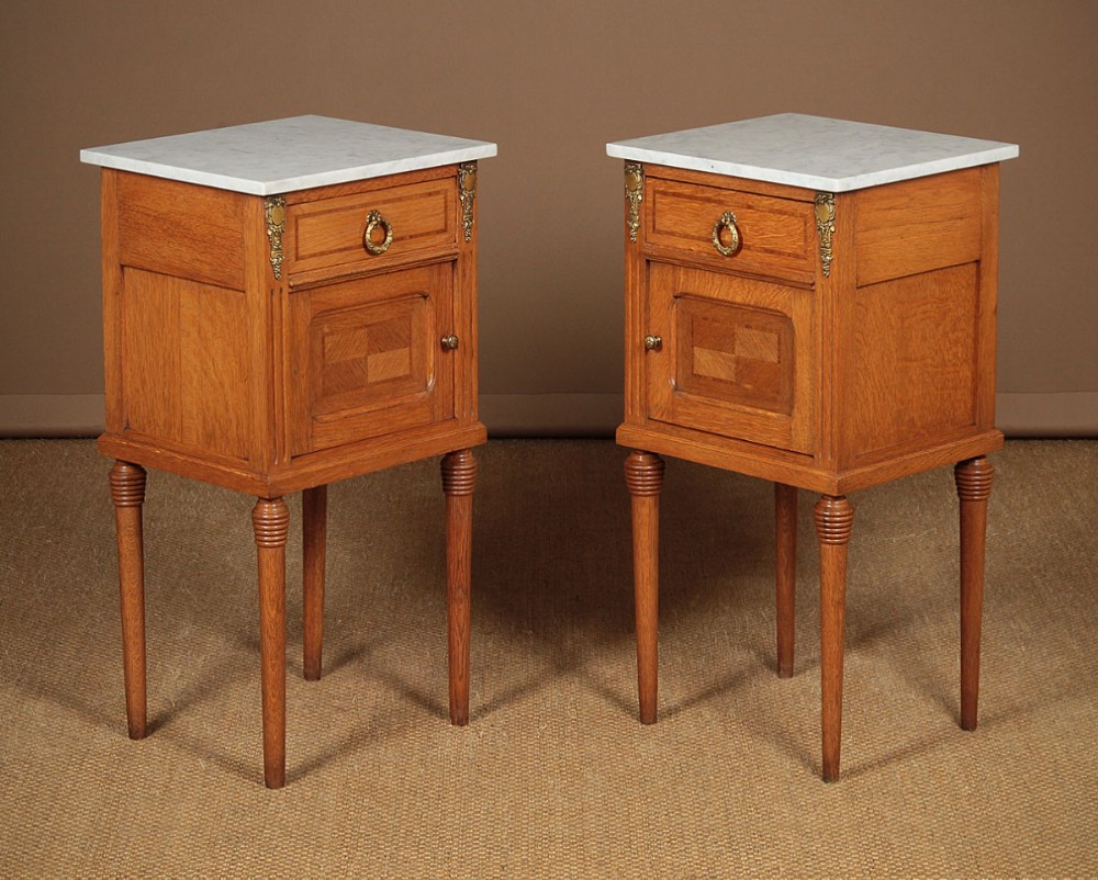 Pair of Oak & Marble Top Bedside Cabinets c.1910.