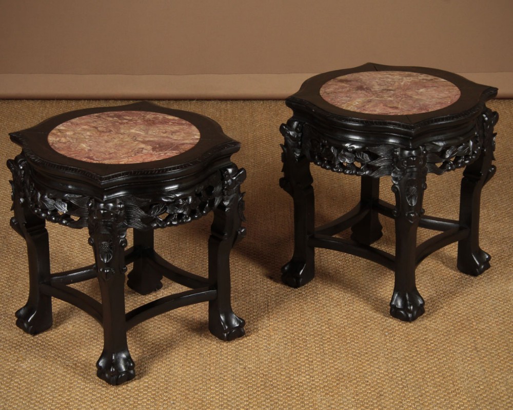 Pair of Low Chinese Marble Top Side Tables c.1890.