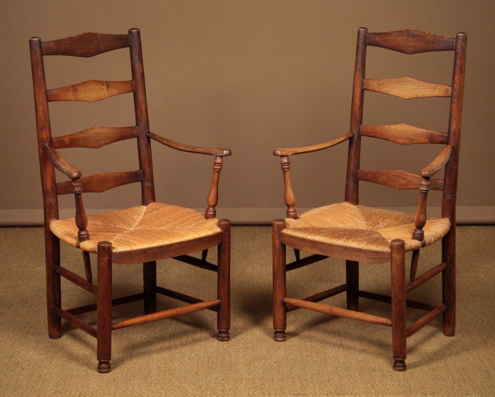 Pair of Arts & Crafts Ladderback Armchairs c.1890.