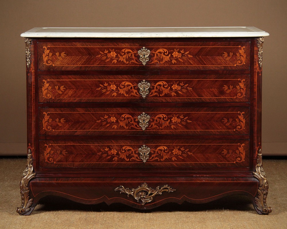Marble Top Marquetry Inlaid Commode c.1910.